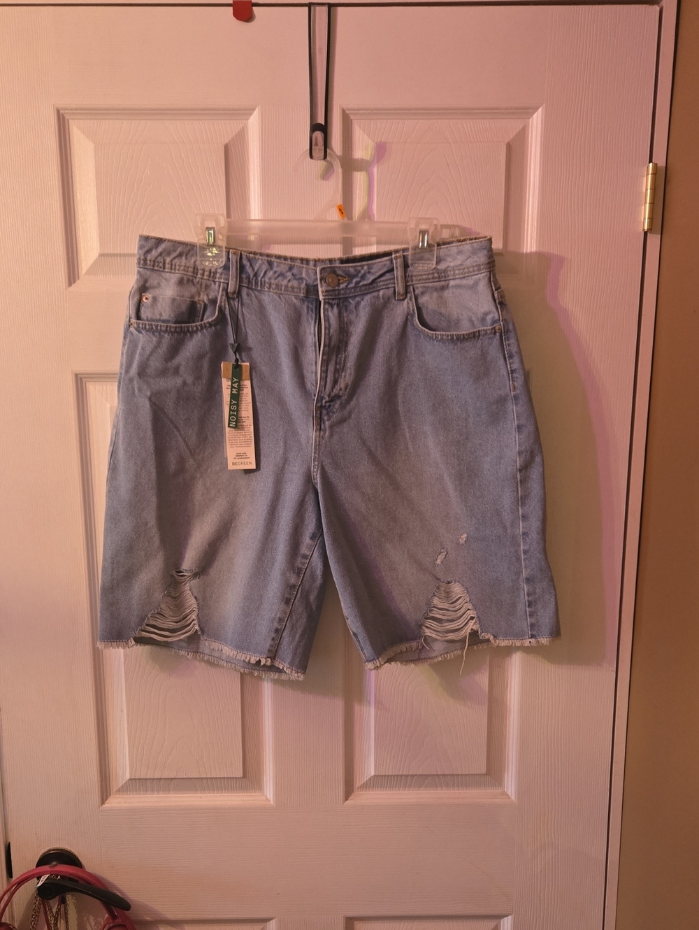 Noisy May High-Rise Light Blue Distressed Denim Shorts